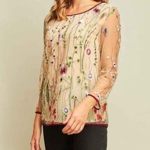 Embroidered Scoop Neck Top